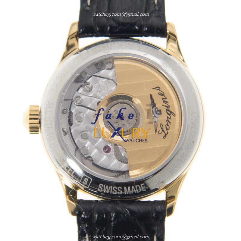 Longines L4.360.2.12.2 Lyre Replica Watch, Automatic, White Dial, Gold-Plated Steel Case, Alligator - Image 3