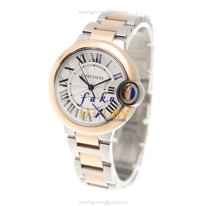 Cartier W2BB0023 BALLON BLEU Automatic 18kt Rose Gold & Steel Replica Watch | 33mm Silver Dial - Image 3