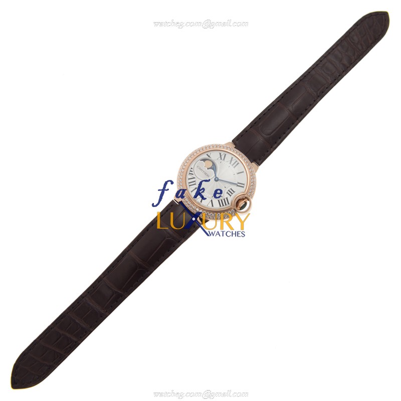 Cartier WJBB0027 BALLON BLEU Auto 18kt Rose Gold Diamond Replica Watch, Swiss Movement, 37mm Silver - Image 2