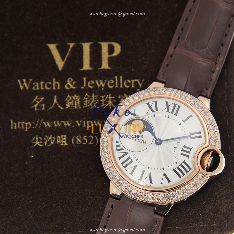 Cartier WJBB0027 BALLON BLEU Auto 18kt Rose Gold Diamond Replica Watch, Swiss Movement, 37mm Silver - Image 5