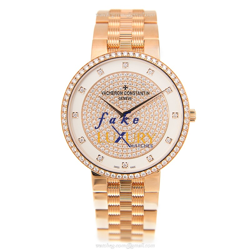 Vacheron Constantin 81576/V01R-9695 Traditionnelle Replica Watch, White Dial, Rose Gold & Diamond - Image 2