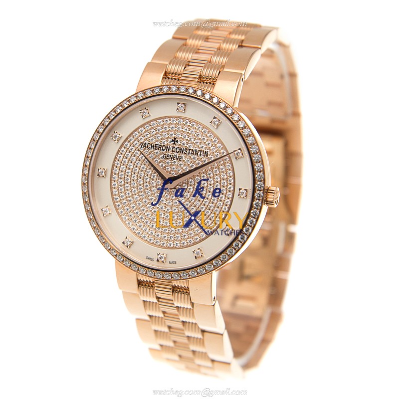 Vacheron Constantin 81576/V01R-9695 Traditionnelle Replica Watch, White Dial, Rose Gold & Diamond - Image 3