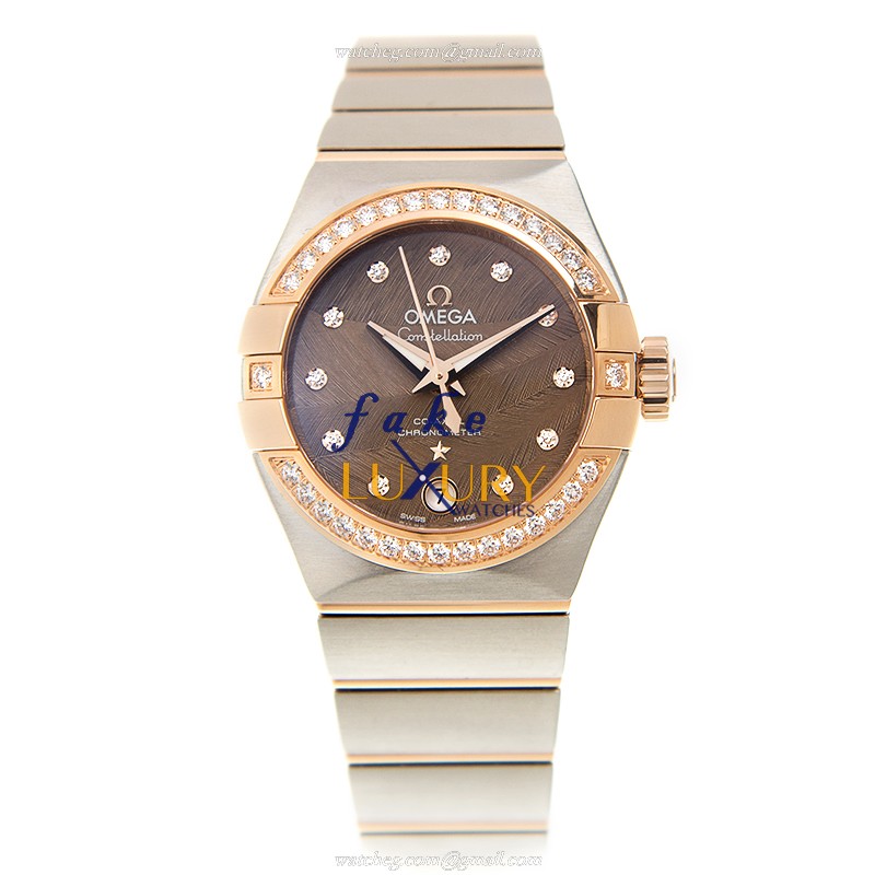 Omega 123.25.27.20.63.001 Constellation Replica Watch With Brown Dial, 18kt Rose Gold & Steel Strap - Image 2