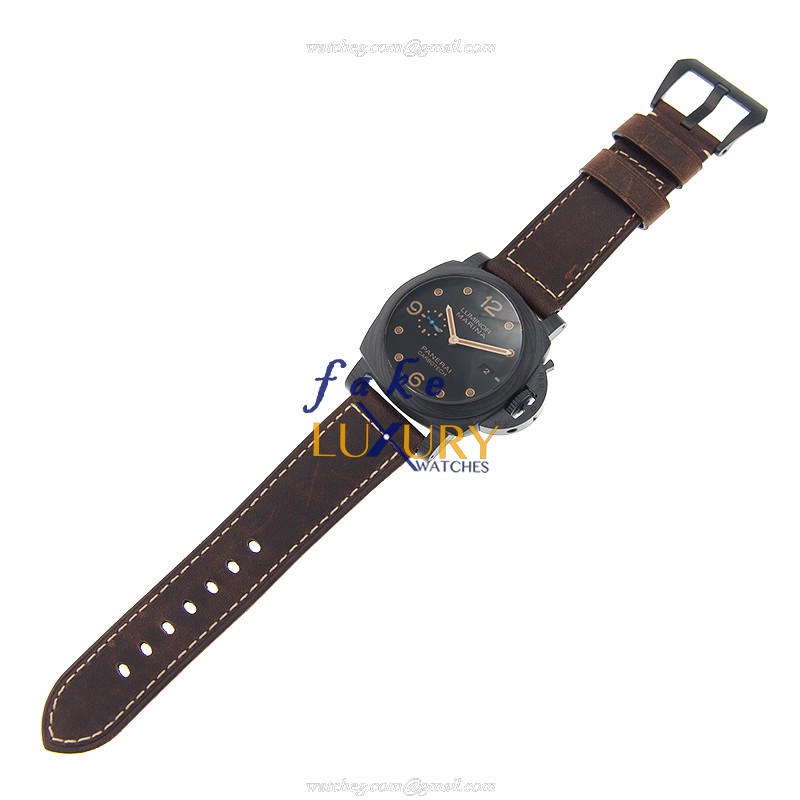Panerai PAM00661 LUMINOR Carbon Fiber Automatic Replica Watch - Swiss Movement, Black Dial, Brown - Image 2