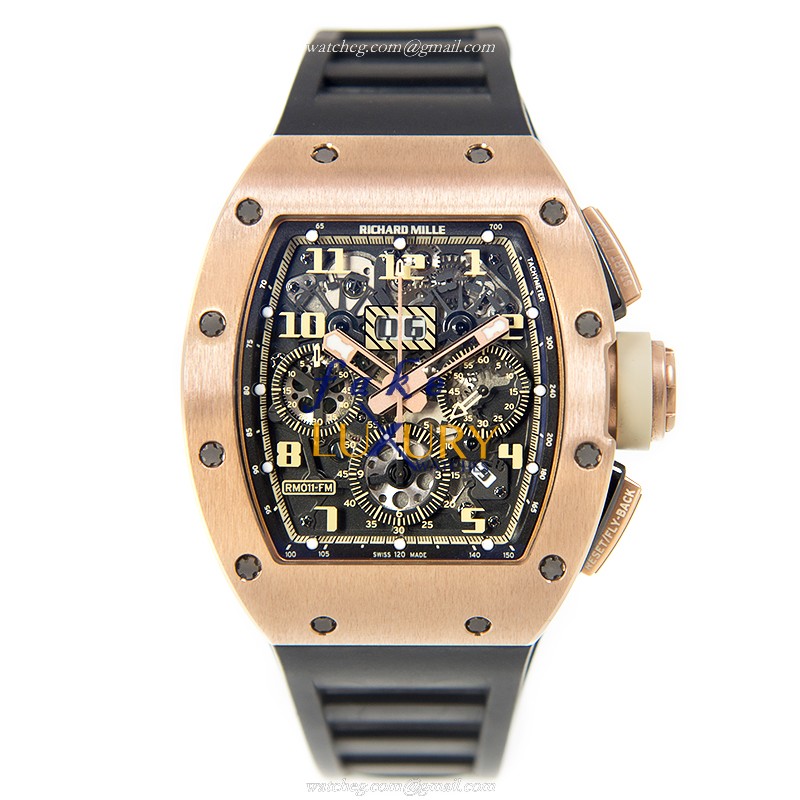 Richard Mille RM011AORG Replica Watch, Gray Dial, Rose Gold Case, Rubber Strap - Image 2