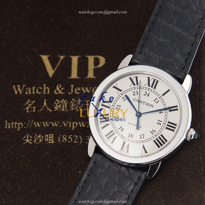 Cartier WSRN0013 RONDE SOLO DE CARTIER Auto Swiss Movement Silver Dial Alligator Strap Replica Watch - Image 5
