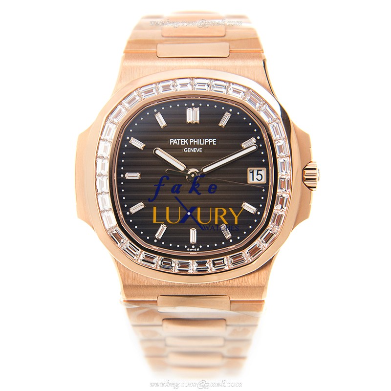 Patek Philippe 5723/1R-010 Nautilus - Replica Watch - Automatic - 18kt Rose Gold Diamonds - Brown - Image 2