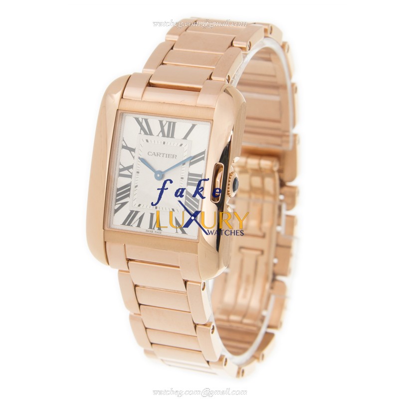 Cartier W5310041 TANK Quartz 18kt Rose Gold Replica Watch, White Dial, Gold Strap - Image 3