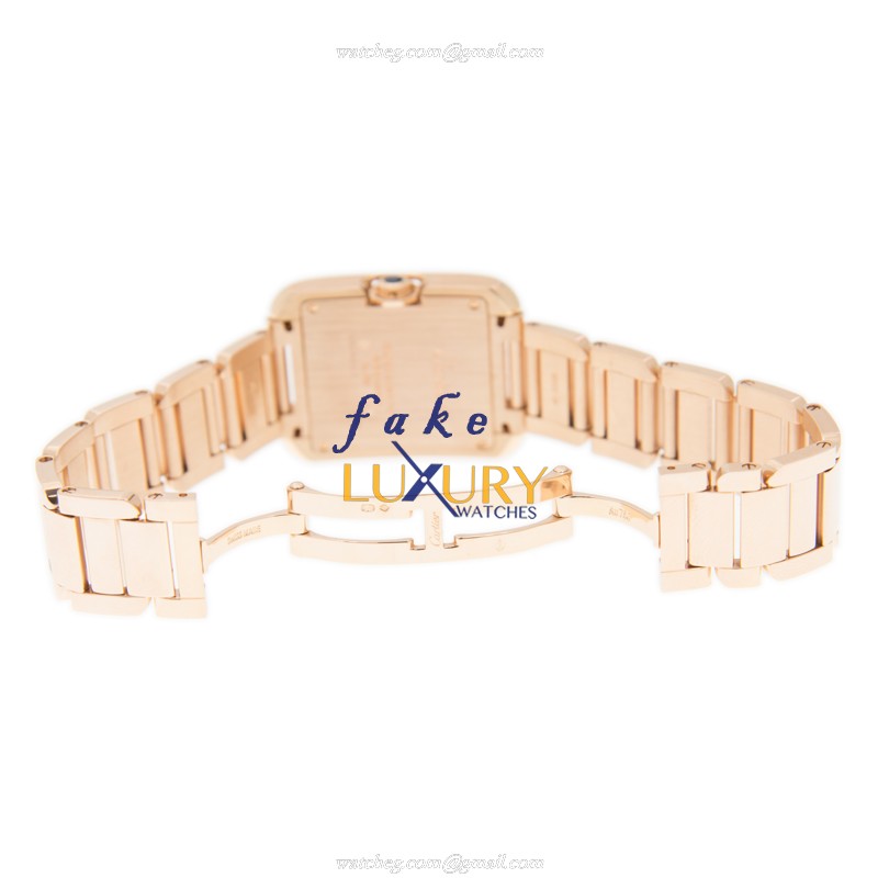 Cartier W5310041 TANK Quartz 18kt Rose Gold Replica Watch, White Dial, Gold Strap - Image 5