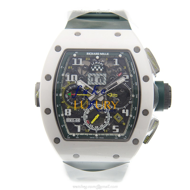 Richard Mille RM11-02 LEMANS Automatic Ceramic Gray Dial Green Rubber Strap Replica Watch - Image 2