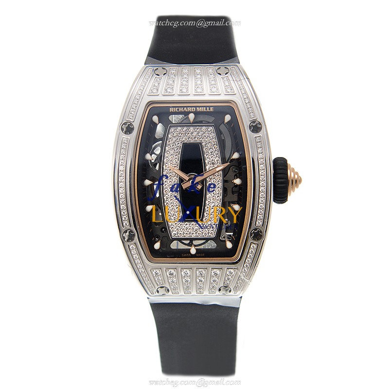 Richard Mille RM07-010-MED SET Automatic 18kt White Gold Diamond Black Dial Rubber Strap Replica - Image 2