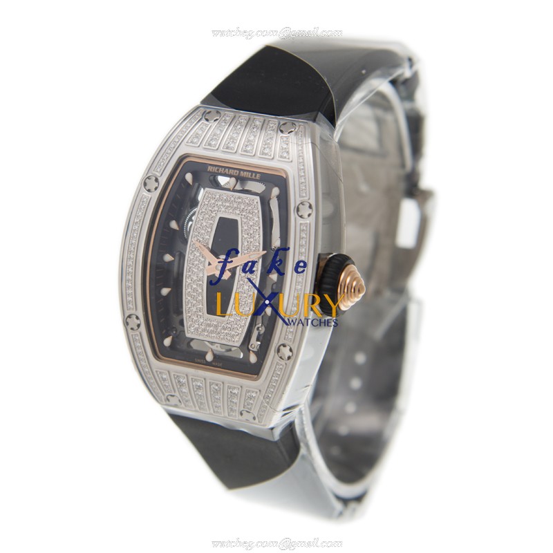 Richard Mille RM07-010-MED SET Automatic 18kt White Gold Diamond Black Dial Rubber Strap Replica - Image 3