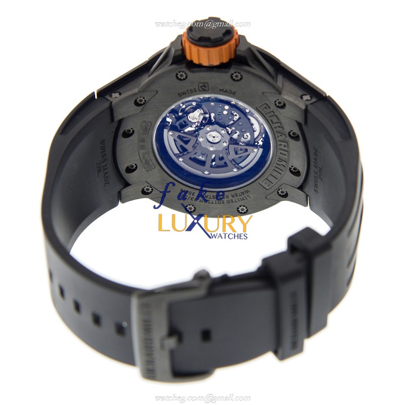 Richard Mille RM028-AJTI Replica Watch Automatic Titanium Case Transparent Skull Dial Black Rubber - Image 4