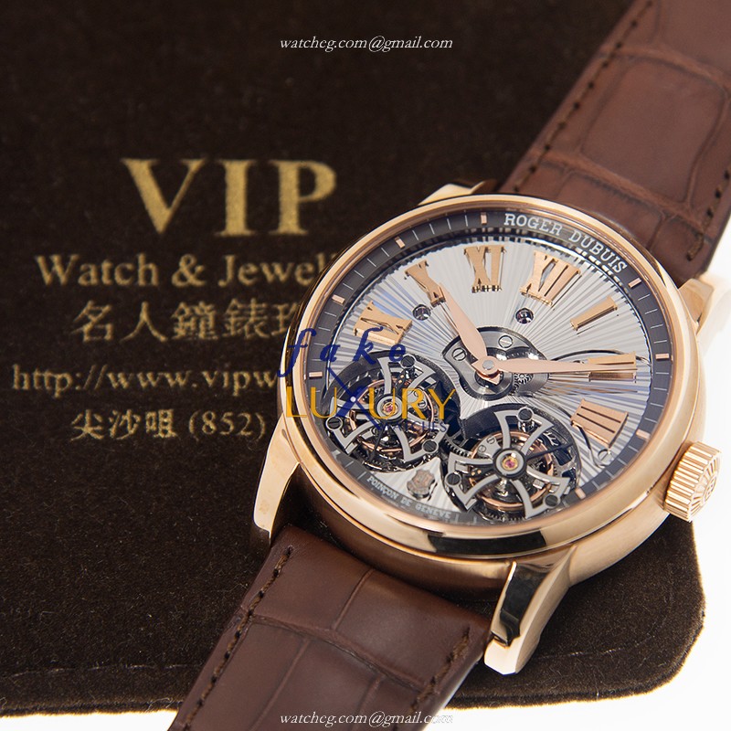 Roger Dubuis DBHO0563 Hommage Replica Watch, Manual Wind, Rose Gold Case, Transparent Skull Dial - Image 5
