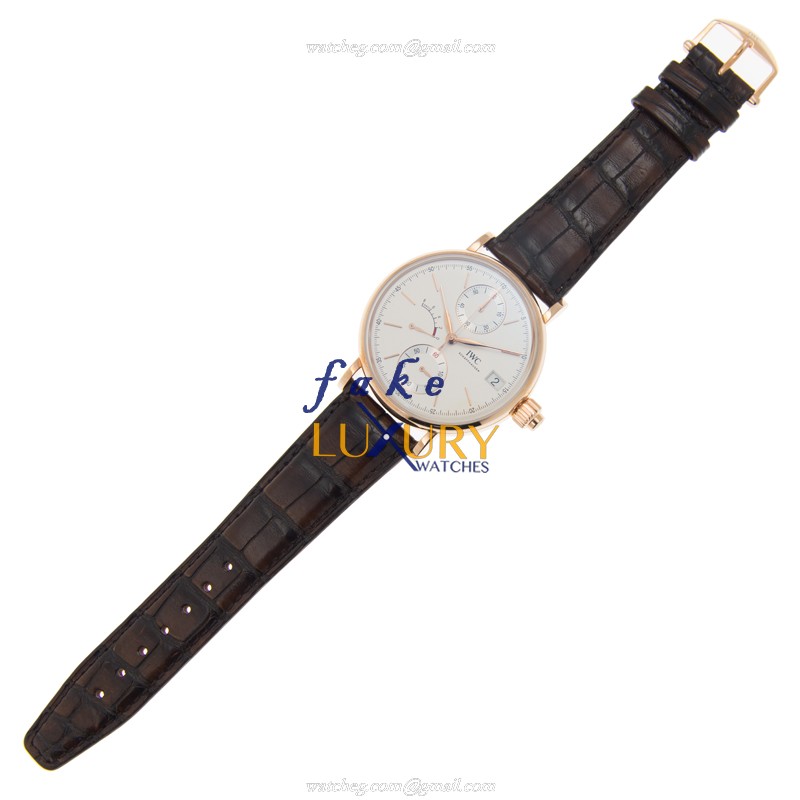 IWC IW515104 PORTOFINO Replica Watch - Manual Wind - 18kt Rose Gold - Silver Dial - Brown Alligator - Image 2