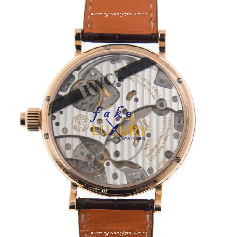 IWC IW515104 PORTOFINO Replica Watch - Manual Wind - 18kt Rose Gold - Silver Dial - Brown Alligator - Image 3