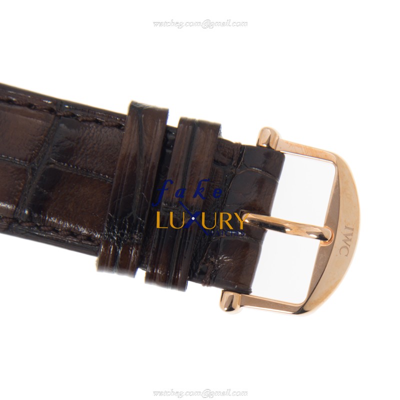 IWC IW515104 PORTOFINO Replica Watch - Manual Wind - 18kt Rose Gold - Silver Dial - Brown Alligator - Image 4