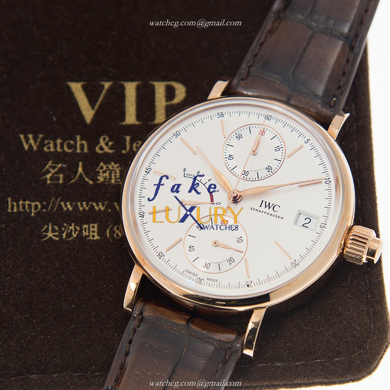 IWC IW515104 PORTOFINO Replica Watch - Manual Wind - 18kt Rose Gold - Silver Dial - Brown Alligator - Image 5