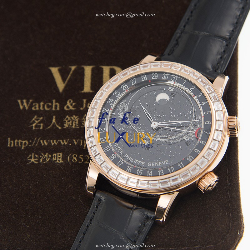 Patek Philippe 6104R-001 Grand Complications Replica Watch, Rose Gold Case with Diamonds, Black Dial - Image 5