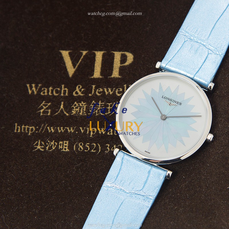 Longines La Grande L4.512.4.03.2 Quartz White Mother of Pearl Dial Light Blue Strap Replica Watch - Image 5