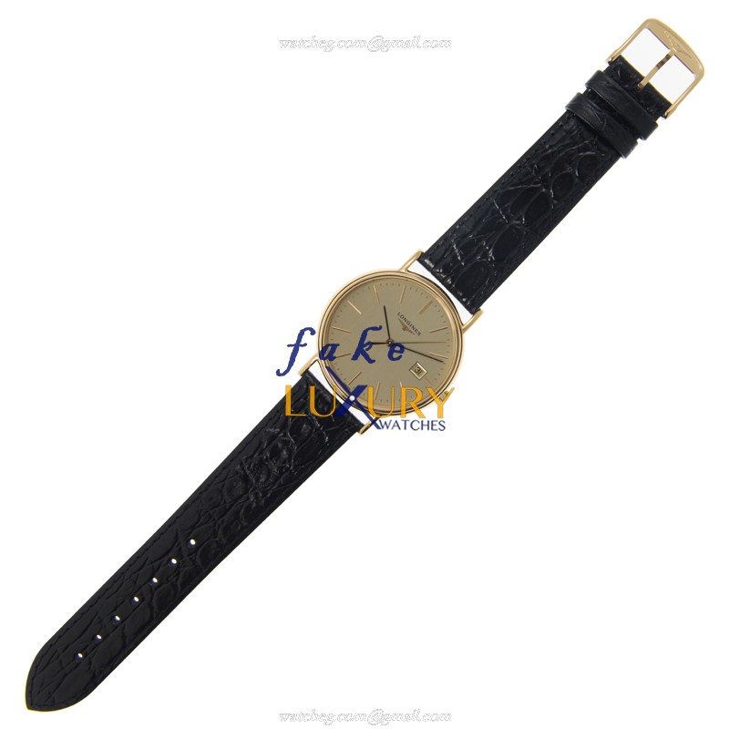 Longines L4.790.2.32.2 PRESENCE Quartz Gold-Plated Stainless Steel Replica Watch - Alligator Black - Image 2
