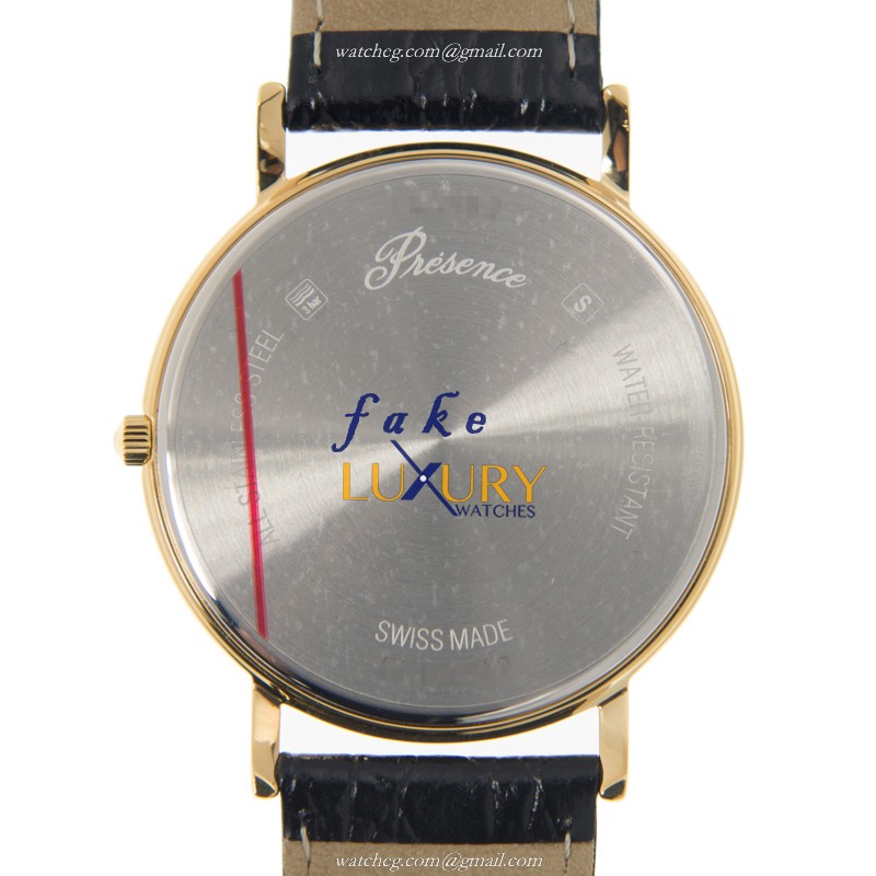 Longines L4.790.2.32.2 PRESENCE Quartz Gold-Plated Stainless Steel Replica Watch - Alligator Black - Image 3