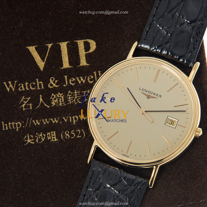 Longines L4.790.2.32.2 PRESENCE Quartz Gold-Plated Stainless Steel Replica Watch - Alligator Black - Image 5