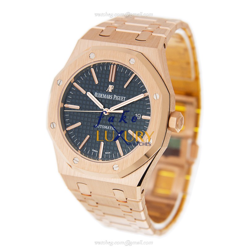 Audemars Piguet 15400OR.OO.1220OR.03 Royal Oak Automatic 18kt Rose Gold Blue Dial Replica Watch - Image 3