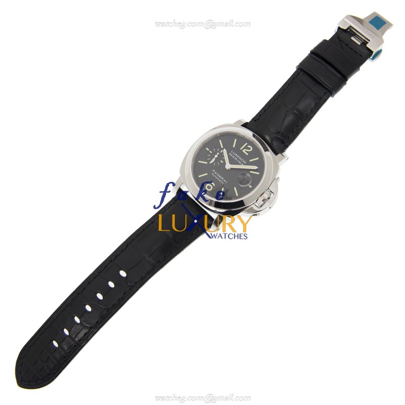 Panerai Luminor PAM00104 Automatic Stainless Steel Black Dial Alligator Strap Replica Watch - Image 2
