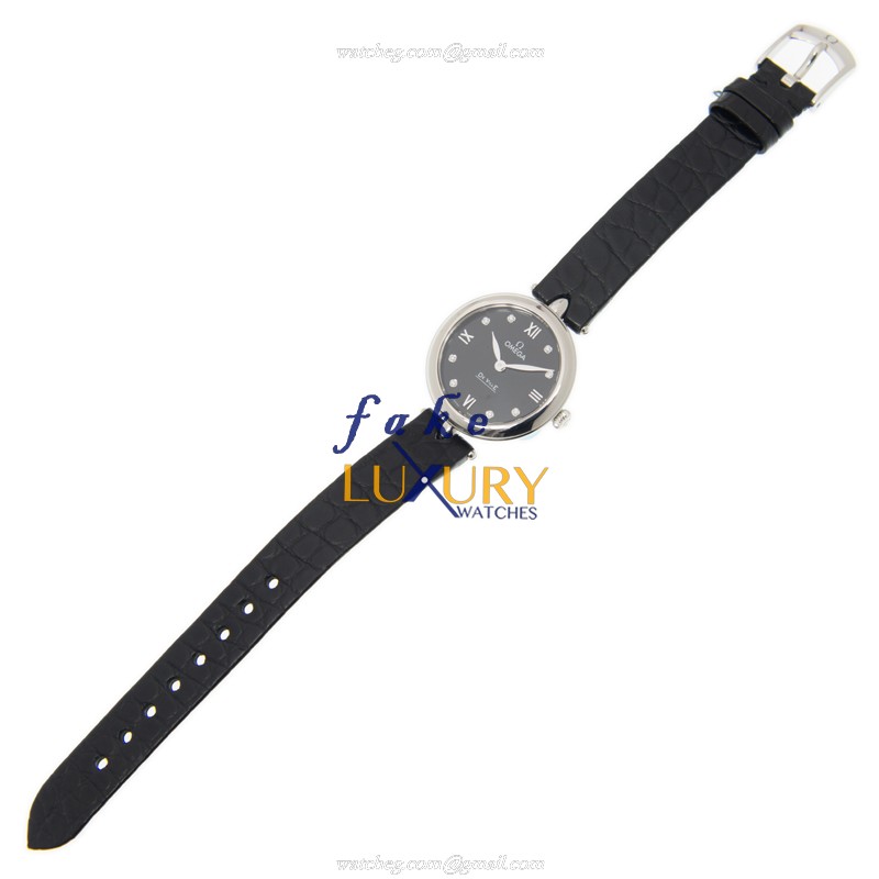 Omega 424.13.27.60.51.001 DE VILLE Quartz Steel Case Replica Watch, Black Dial, Leather Strap - Image 2