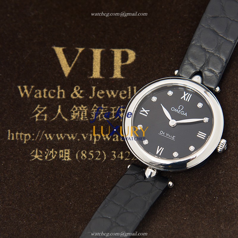Omega 424.13.27.60.51.001 DE VILLE Quartz Steel Case Replica Watch, Black Dial, Leather Strap - Image 5