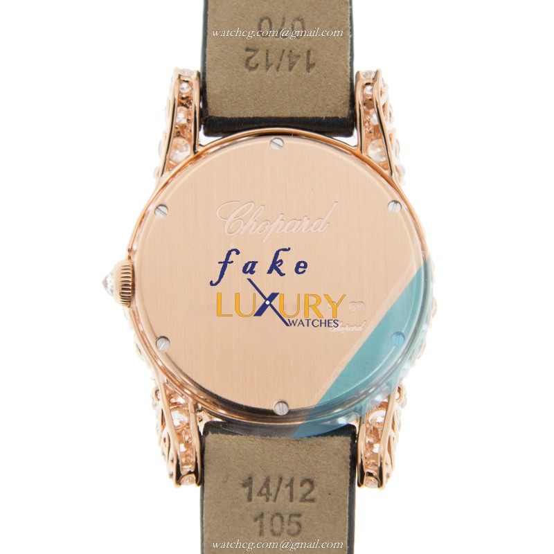 Chopard 139377-5101 Replica Watch, Automatic, 18kt Rose Gold & Diamonds, Silk Strap, Gold Dial - Image 3