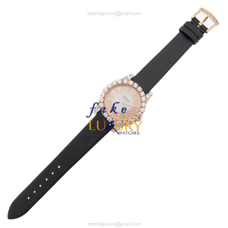 Chopard 139419-5001 Women Jewelry Automatic 18kt Rose Gold Diamonds - Gold Dial - Black Silk Strap - Image 2