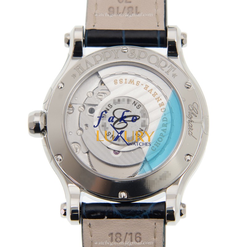 Chopard 278559-3006 HAPPY SPORT Automatic Stainless Steel Replica Watch - Blue Dial, Alligator Strap - Image 3