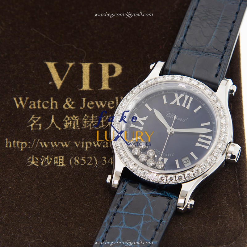 Chopard 278559-3006 HAPPY SPORT Automatic Stainless Steel Replica Watch - Blue Dial, Alligator Strap - Image 5