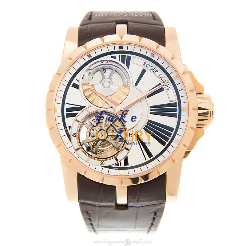 Roger Dubuis Excalibur RDDBEX0261 - Replica Watch - 45mm - White Dial - Brown Alligator Strap - Image 2