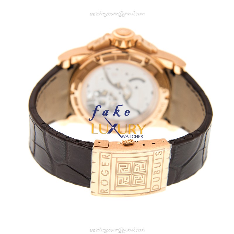 Roger Dubuis Excalibur RDDBEX0261 - Replica Watch - 45mm - White Dial - Brown Alligator Strap - Image 5