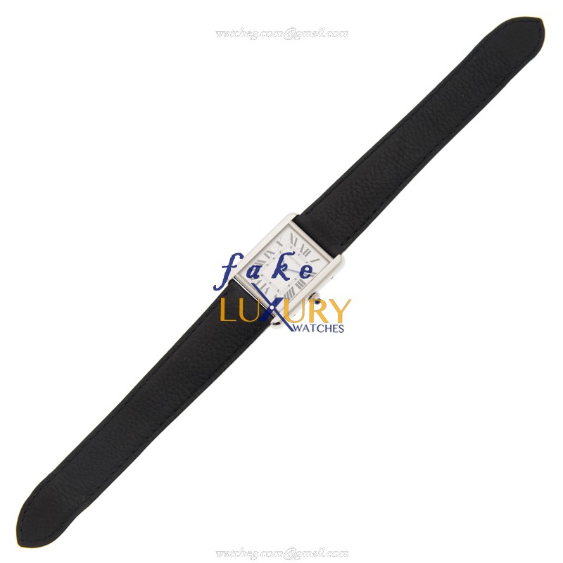Cartier WSTA0028 TANK Quartz White Dial Black Leather Strap Stainless Steel Replica Watch - Image 2