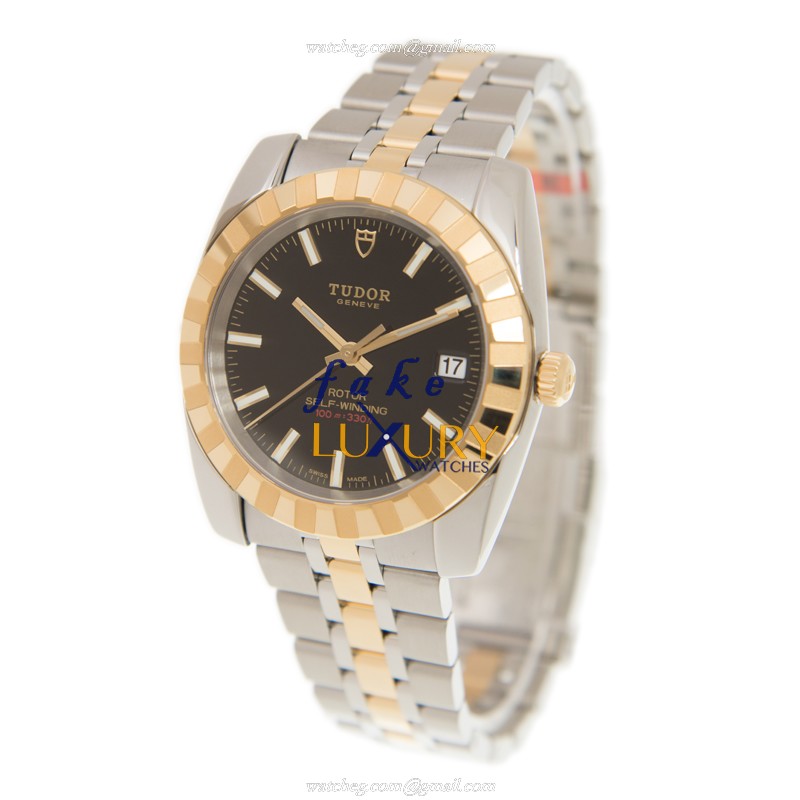 21013-62583-BK - Tudor CLASSIC Automatic 18kt Gold & Steel Replica Watch - Black Dial Silver & Gold - Image 3