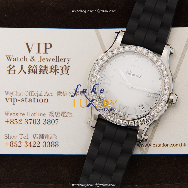 Chopard 278582-3003 Replica Happy Sport Quartz Watch - Stainless Steel Case, White Dial, Black - Image 5