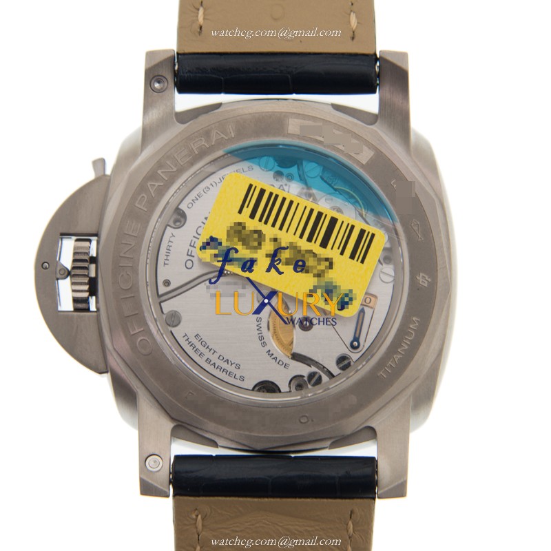 - PAN00670 LUMINOR Manual Wind Titanium Replica Watch - Blue Dial - Alligator Strap - Image 3