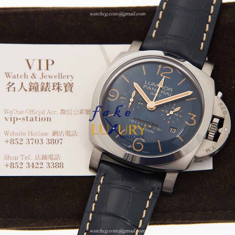 - PAN00670 LUMINOR Manual Wind Titanium Replica Watch - Blue Dial - Alligator Strap - Image 5