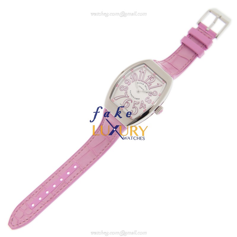 Franck Muller V32 QZ AC.RS Vanguard Quartz Replica Watch - 32mm Steel Case, White Dial, Red Leather - Image 2