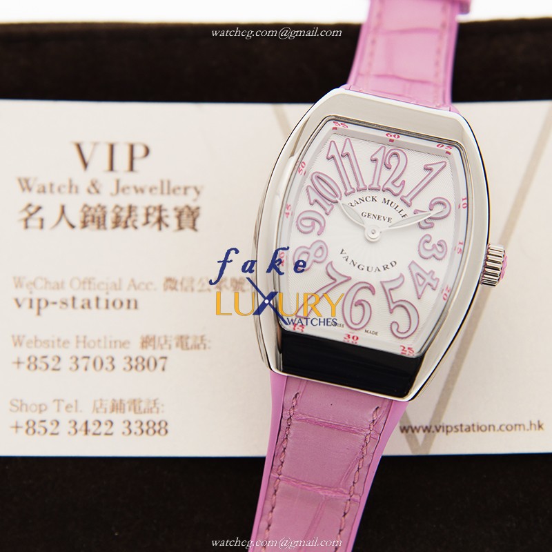 Franck Muller V32 QZ AC.RS Vanguard Quartz Replica Watch - 32mm Steel Case, White Dial, Red Leather - Image 5