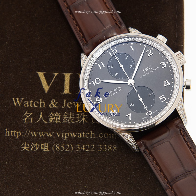 IWC IW371475 Portuguese Automatic Replica Watch, 18kt White Gold, Dark Grey Dial, Alligator Strap - Image 5
