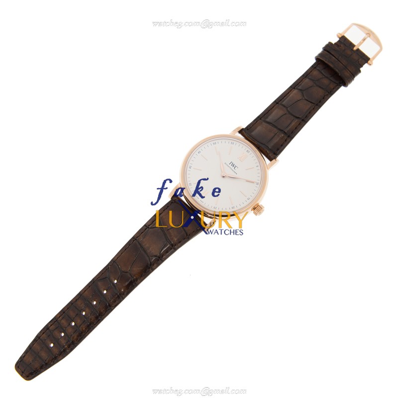 IWC IW511102 Portofino Replica Watch, Manual Wind, White Dial, 18kt Rose Gold Case, Dark Brown - Image 2