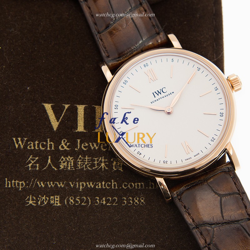 IWC IW511102 Portofino Replica Watch, Manual Wind, White Dial, 18kt Rose Gold Case, Dark Brown - Image 5