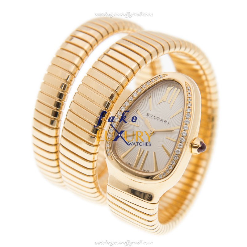 SP35C6GDG.2T - Bulgari Serpenti Replica Watch 35mm Quartz 18kt Yellow Gold Silver Dial - Image 3