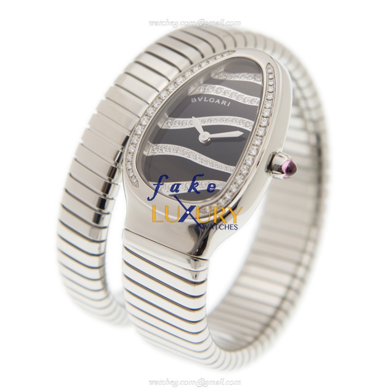 Bulgari Serpenti SP35BDSDS.1T Quartz Stainless Steel Watch with Black Dial on Silver Bracelet - Image 3