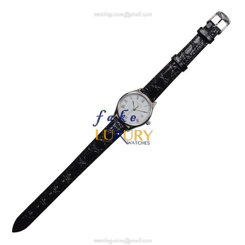 Longines L4.259.4.11.2 Replica Watch, Quartz, Beige Dial, Steel Case, Black Leather Strap - Image 2